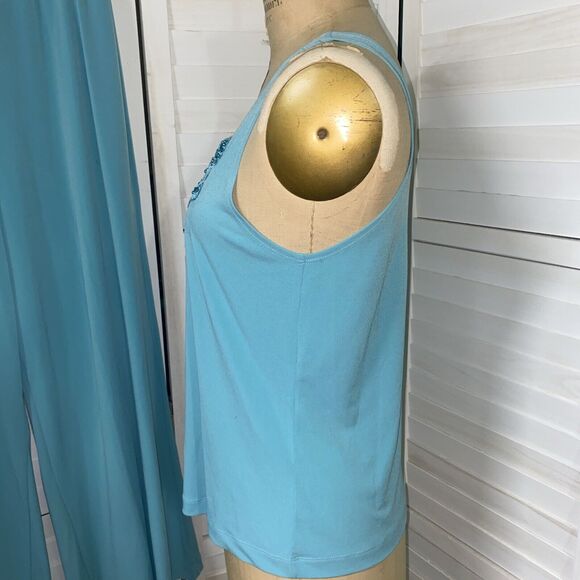 Vintage Susan Lucci Aqua Green Tank Top Pull On Pants Set Poly Knit Suit Sz Med - Picture 3 of 11